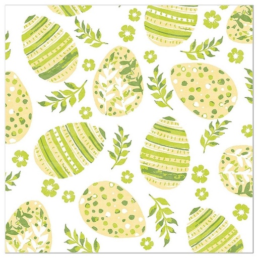 [00075642] ARTEBENE NAPKIN 33 x 33CM WHITE WITH GREEN EASTER EGGS 20PCS