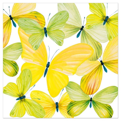 [00075643] ARTEBENE NAPKIN 33 x 33CM YELLOW AND GREEN BUTTERFLIES 20PCS