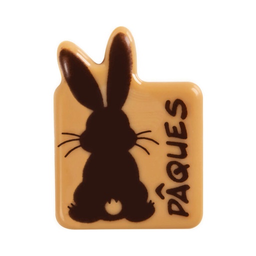 [08053879] 2069474 PLAQUETTE PAQUES LAPIN DE DOS 35X25MM CHOCOLAT CARAMEL 120 PIÈCES=BOITE