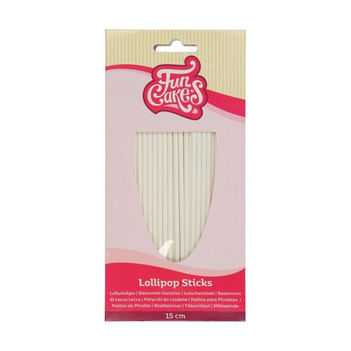[08053519] FUNCAKES WHITE LOLLIPOP STICK 15CM 50 PCES