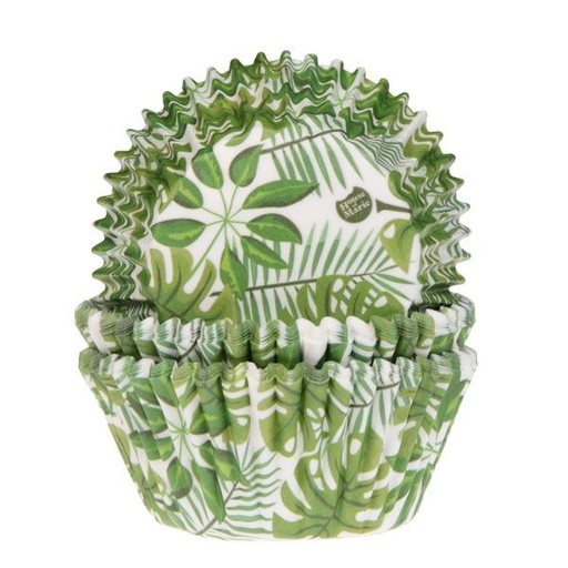 [08053461] HOM CAISSETTE CUPCAKE FEUILLES JUNGLE VERTES 50 PCES