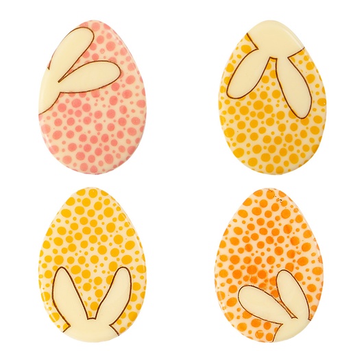 [08054595] 2069173 COLOURED FLAT EGGS RABBIT EARS 45X32MM CHOCOLATE 120 PCES