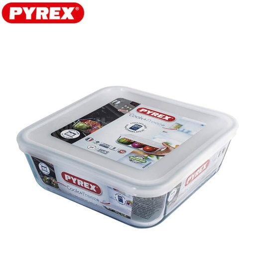 [60250759] PYREX COOK&FREEZ VIERKANTE SCHAAL 15X15XH6CM 0,85L MET BOROSILICATE DEKSEL -40+300°