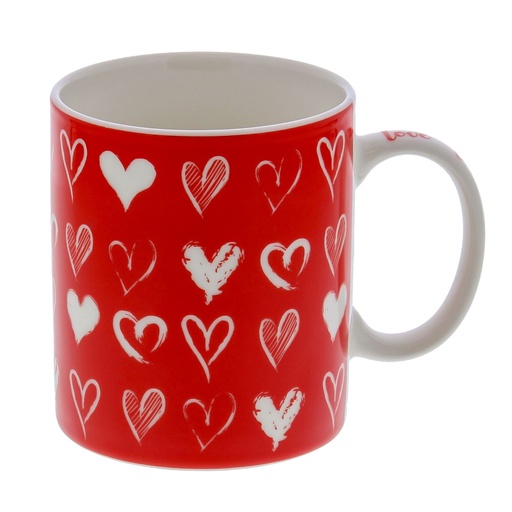 [61700529] *FF*MUG "TINGY" ROUGE AVEC COEURS BLANCS Ø9CM H12CM