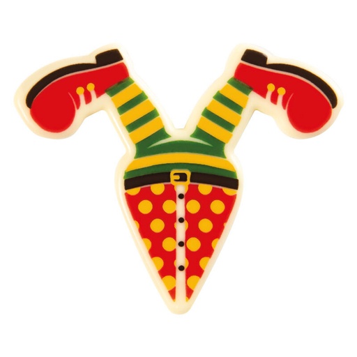 [08053872] 2024014 PLAQUETTE JAMBES DE CLOWN SUR PIC 70X60MM CHOCOLAT BLANC 60 PCES 