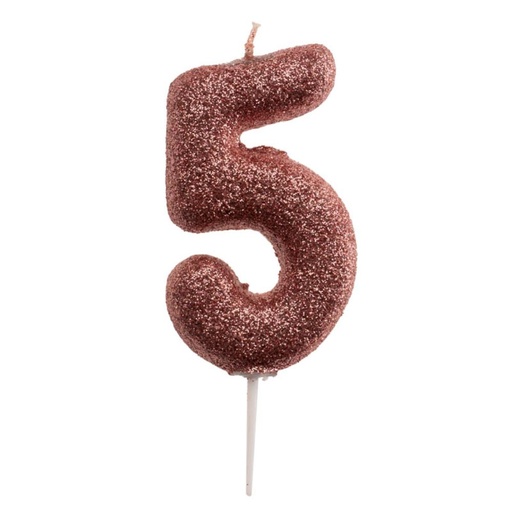 [08041515] BOUGIE CHIFFRE ROSE OR N°5 7CM