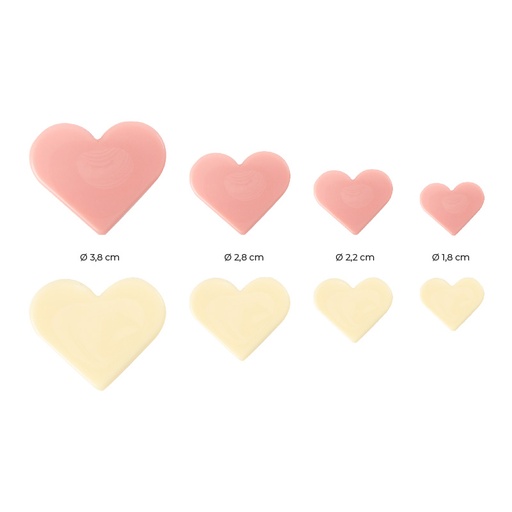 [08054571] 2068050 PINK/WHITE HEART ASSORTMENT 18-22-28-38MM CHOCOLATE 320 PCES
