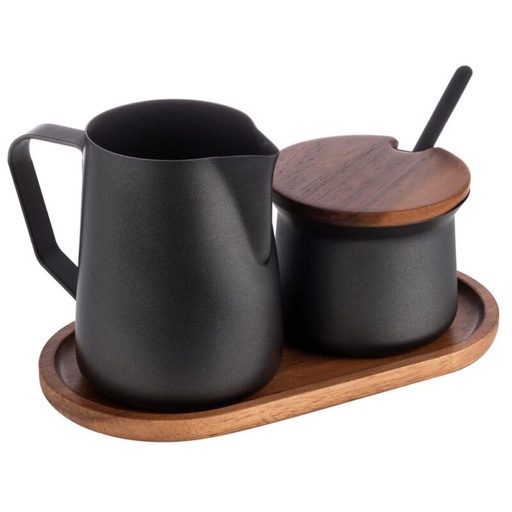 [60251535] APS "BARISTA" SUIKER/ROOMSET + ACACIA SCHAAL 19X10CM