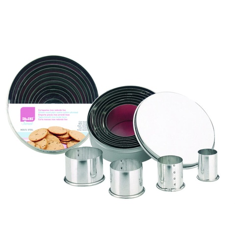 [52001017] IBILI BOX OF 11 STAINLESS STEEL ROUND COOKIE CUTTERS 2-3-4-4.5-5-6-6.5-7-8-8.5-9CM HOUSEHOLD