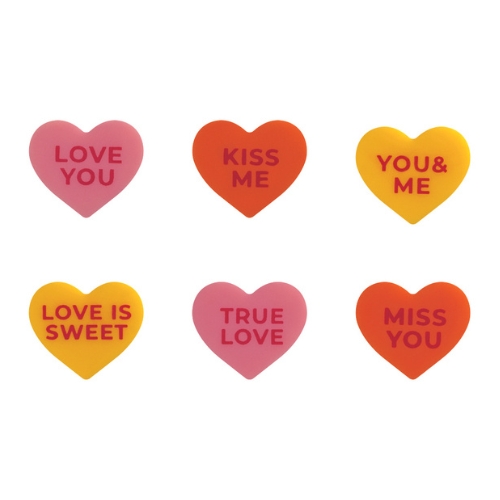 [08058126] 088077 PCB SMALL HEARTS CB WORDS OF LOVE 6 DESIGNS 2X1.7CM 300PCS ***S/CDE***