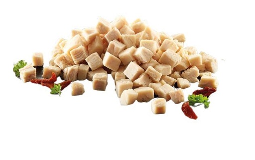 [02070007] POULTRY STEAMED CHICKEN FILLET IN CUBES 12MM 2.5KG