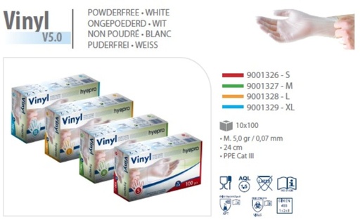 [53162014] GANTS VINYLE TAILLE SMALL NON POUDRE 100 PCES TRANSPARENT