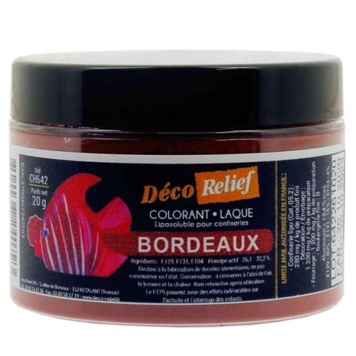 [70406954] COLORANT LAQUE EN POUDRE POUR CHOCOLAT BORDEAUX 20GR
