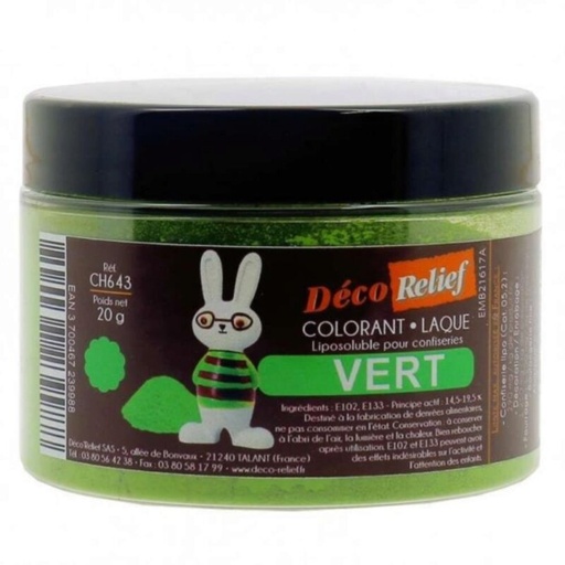 [70406963] COLORANT LAQUE EN POUDRE POUR CHOCOLAT VERT 20GR