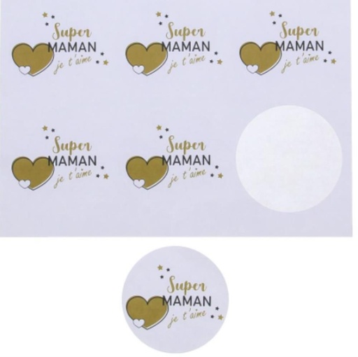 [60100486]  6.35 CM "GOLDEN HEART" SUPER MOM STICKER 5X12PC PER PACK