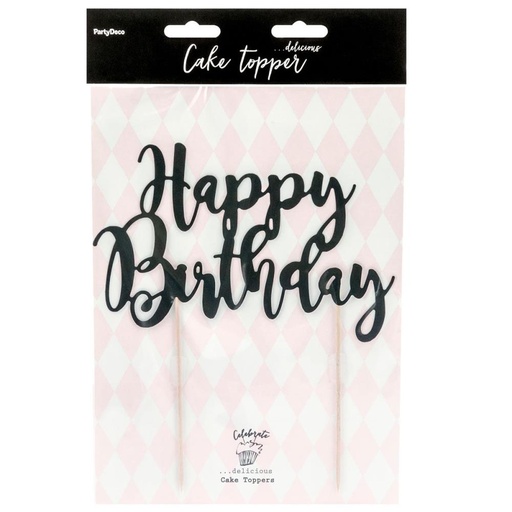 [08053803] CAKE TOPPER HAPPY BIRTHDAY BLACK H22.5CM