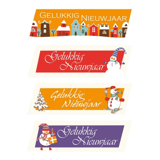 [08030449] 1053214 PARALLELOGRAM GELUKKIG NIEUWJAAR 7 X 2.3 CM 70PCS ***S/CDE***