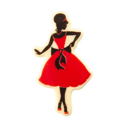 [08053946] 2011070 PLAQUETTE MAMAN ROBE ROUGE 95X56MM  CHOCOLATBLANC  24 PCES ***S/CD***