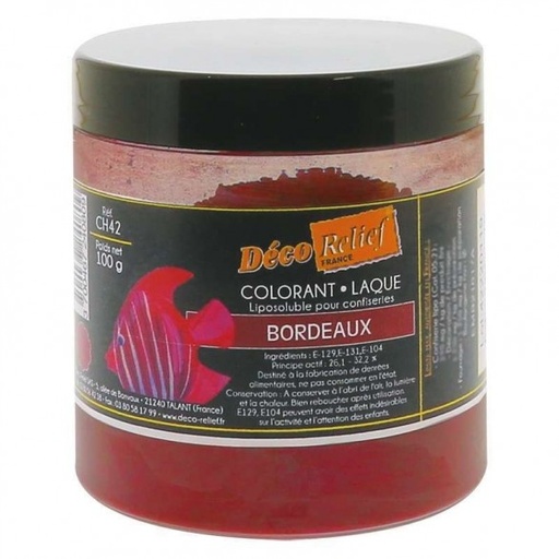 [54300562] COLORANT LAQUE EN POUDRE POUR CHOCOLAT BORDEAUX 100GR CH 42