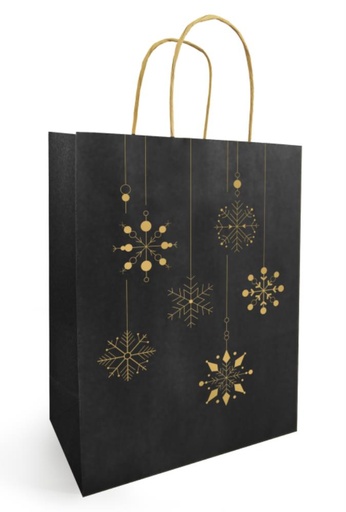 [41603123] ZWARTE KRAFT PAPIEREN TAS "SNOW" FEESTDECORATIE 260 + 120 X 320MM 50 STUKS