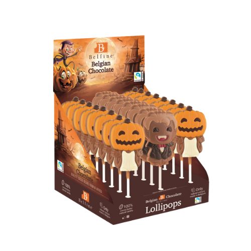 [08030618] CHOCOLADE LOLLY HALLOWEEN POMPOEN-VAMPIER 16.2CM 24 X25GR