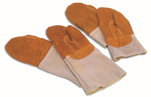 [53162052] MATFER PAAR ORANJE LEDEREN WANTEN THERMISCH 250° 40CM SPLITLEDER GEVOERD MET WOL