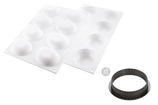 [51657475] SILIKOMART TAARTSET RING PALET Ø 70MM 8 CIRKELS + VORM 8 PRINTS