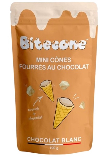 [08055550] BITECONE MINI CONE FOURRE AU CHOCOLAT BLANC 30%  100GR