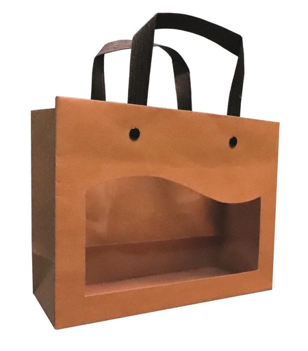 [41603031] KRAFT PAPIEREN TAS + VENSTER "DELICATESSEN" 20X7.5XH/15CM PAK VAN 10 STUKS