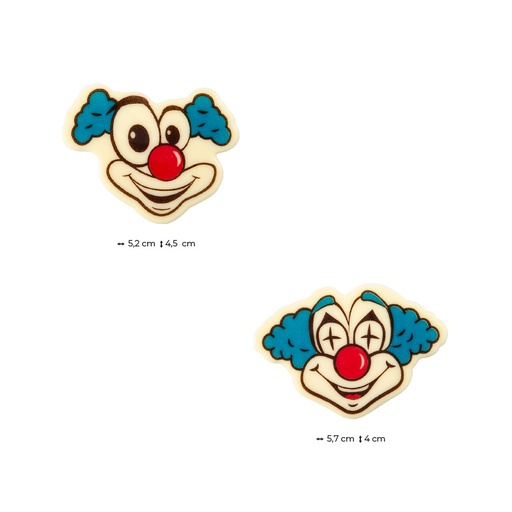 [08054555] 2024028 PLAQUETTE TETE DE CLOWN 52X45-57X40MM CHOCOLAT 60 PCES ***S/CD***