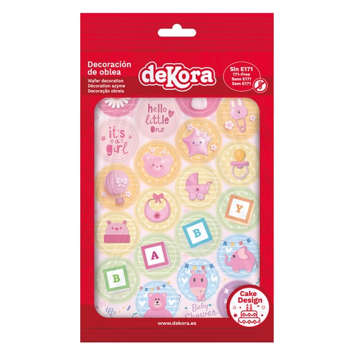 [08041089] + MINI DISQUE AZYME BABY SHOWER GIRL Ø 3,4CM 20 PCES