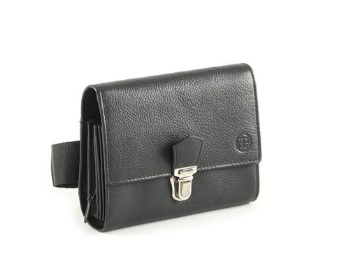 [57661425] PORTEFEUILLE CUIR NOIR 4 POCHES 1 TIRETTE CEINTURE FERMETURE METAL & SUPPORT MONNAIE CLASSIQUE NOIR