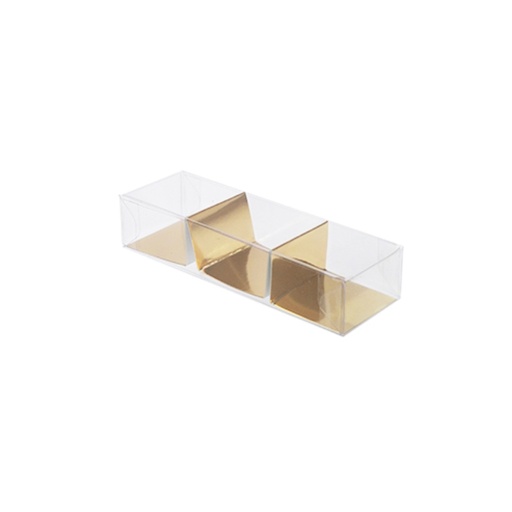 [41700100] PVC DOOS + GOUDEN INZETSTUK VOOR 3 MACARONEN 130X42X26MM DOOS VAN 100 STUKS