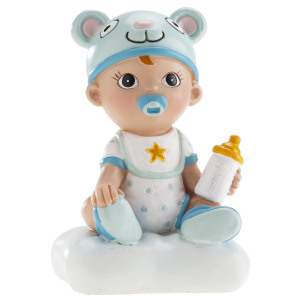 [08041907] 10 CM ZITTENDE BABY JONGEN FIGUUR MET FLES