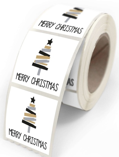 [70407647] HAPPY HOLIDAYS FIR TREE ADHESIVE LABELS "VANESSA" 4X3.5CM 500 PCES