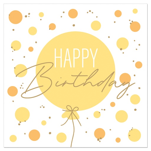 [60700813] ARTEBENE HANDDOEK 33X33CM GELE BALLON HAPPY BIRTHDAY 20 STUKS