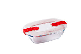 [57661188] PYREX COOK&HEAT PLAT CARRE17X10XH5CM 0.40L A/COUV2 VALVES VAPEUR-BOROSILICATE -40+300°