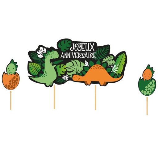 [08075555] CAKE TOPPER JOYEUX ANNIVERSAIRE DINOSAURES  3PCES