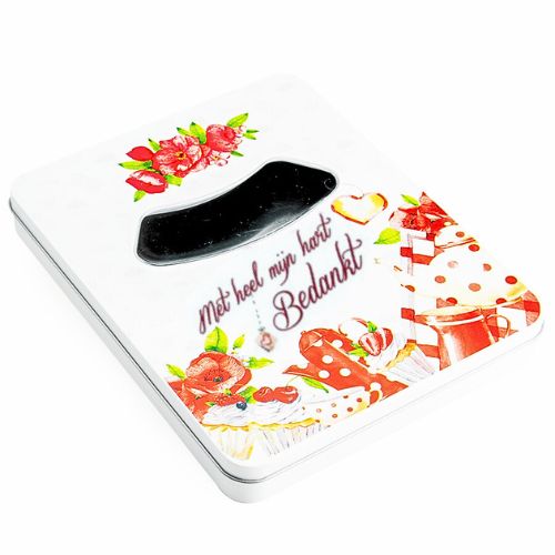 [61700506] PLATTE WITTE CUPCAKESDOOS “MET HEEL MIJN HART BEDANKT” MET VENSTER 23X18,5XH2,3CM