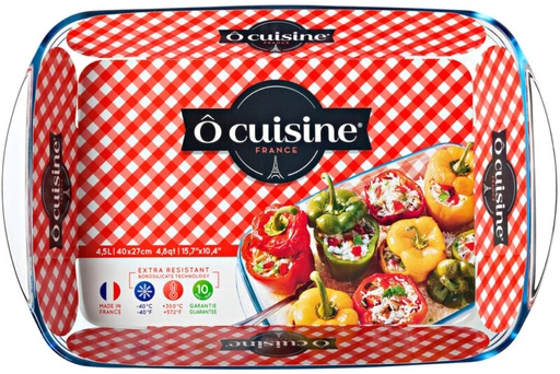 [74500898] O CUISINE RECTANGULAR BOROSILICATE OVEN DISH 40X27CM 4.5L