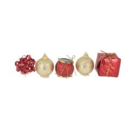 [70407508] ASSORTIMENT DE DECOR POUR BUCHE 4CM ROUGE ET OR5 PCES