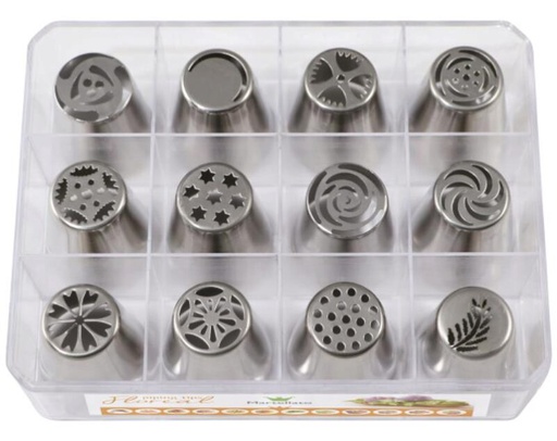 [50942831] DOOS VAN 12 INOX MONDSTUK GEASSORTEERDE BLOEMEN