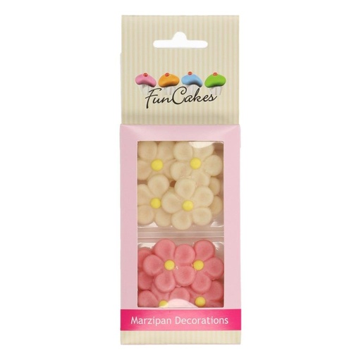 [08053251] FUNCAKES MARZIPAN DAISY WHITE AND PINK 3CM 12 PCES