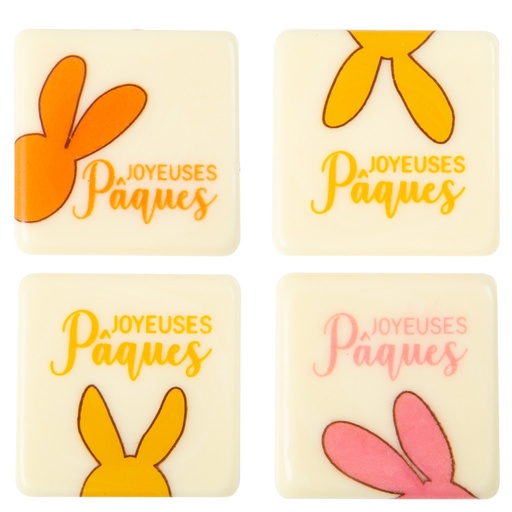 [08054594] 2069172 PLAQUETTE CARRE JOYEUSES PÂQUES COLORE 38MMCHOCOLAT 120 PCES ***S/CD***