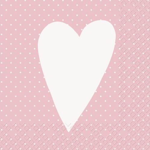 [60700464] STEWO SERVETTEN 33X33CM ROZE WIT HART PAK VAN 20 STUKS