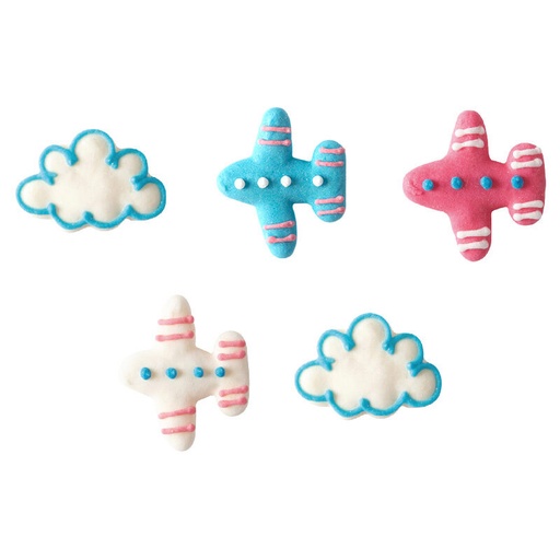 [08054271] *FF*1051768 2D PLANE & CLOUD BLUE/PINK/WHITE IN SUGAR 25MM 240 PCES ***ON/ORDER***