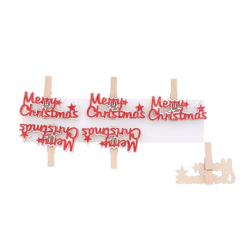 [60700554] MERRY CHRISTMAS CLIPS ROOD/WIT PAK VAN 6 STUKS