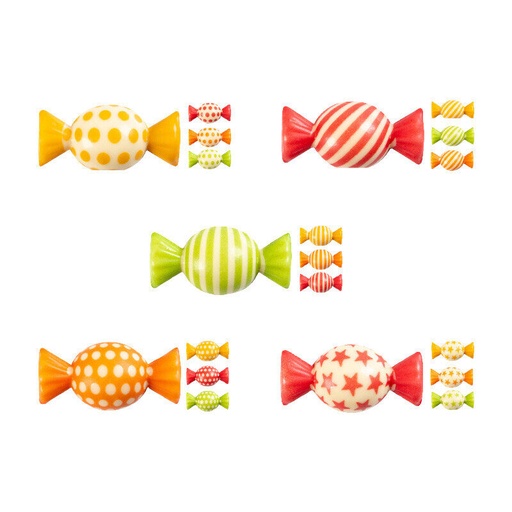 [08053876] 2052210 PLAQUETTE BONBONS COLORES BOMBES 40X20MM 20 ASSORTIMENTS CHOCOLAT BLANC  100 PCES ***S/CDE***