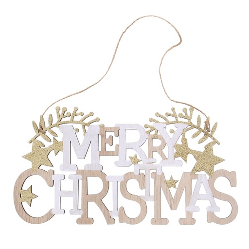 [62230141] DECORATION A SUSPENDRE MERRY CHRISTMAS BOIS ET OR