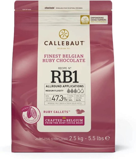 [08100161] CALLEBAUT CHR-R35RB1-E4-U70 RUBY CHOCOLATE CALLETS 2.5KG